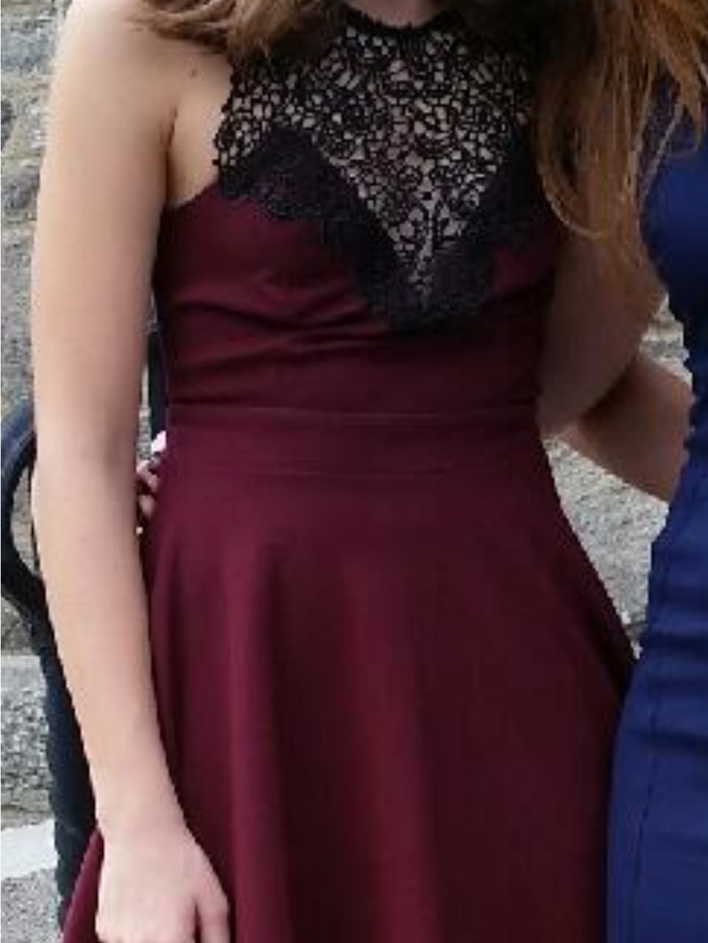 Material Girl Burgundy Dress with Black Lace Halter
